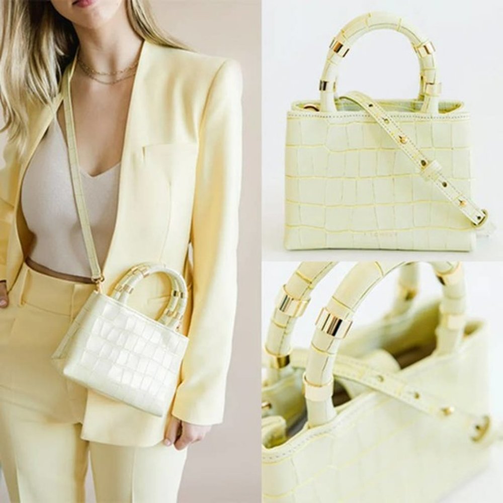J. Lowery Leather Mini William Crossbody Tote Bag Women's Pastel Yellow NWOT - Picture 8 of 8